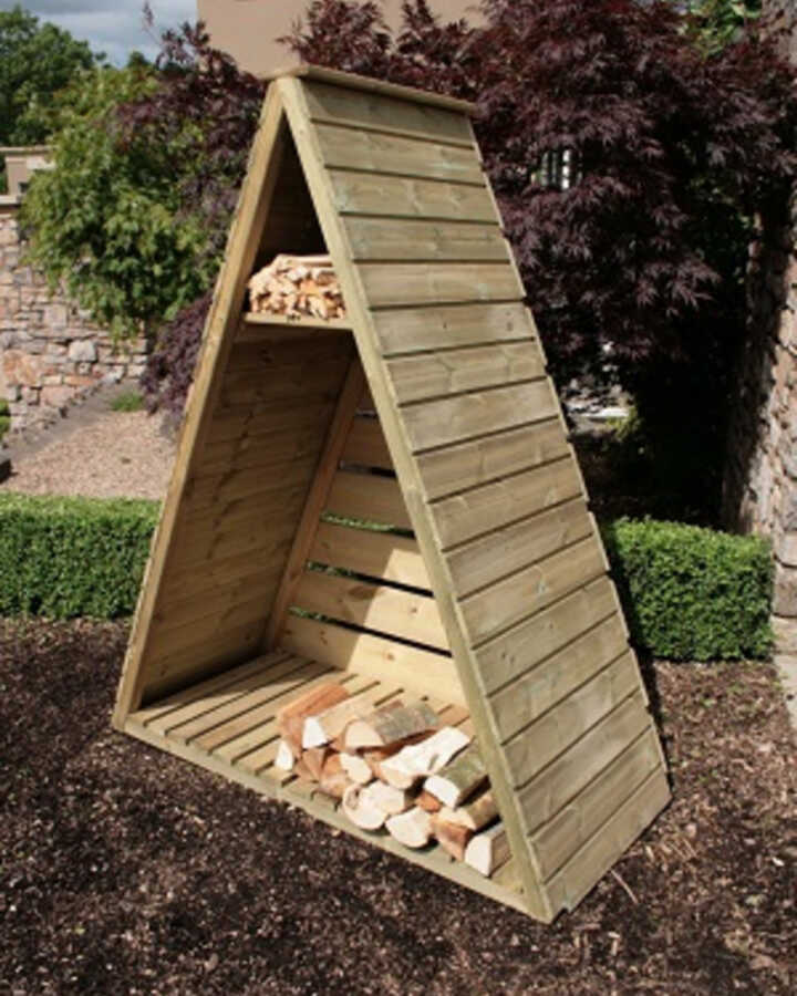 triangular log store with longs inside