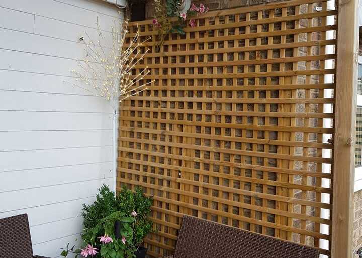 anglo trellis fence panels against a wall