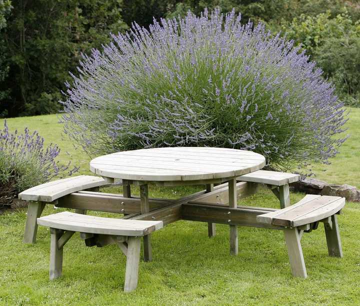 Round concrete picnic on sale table and benches