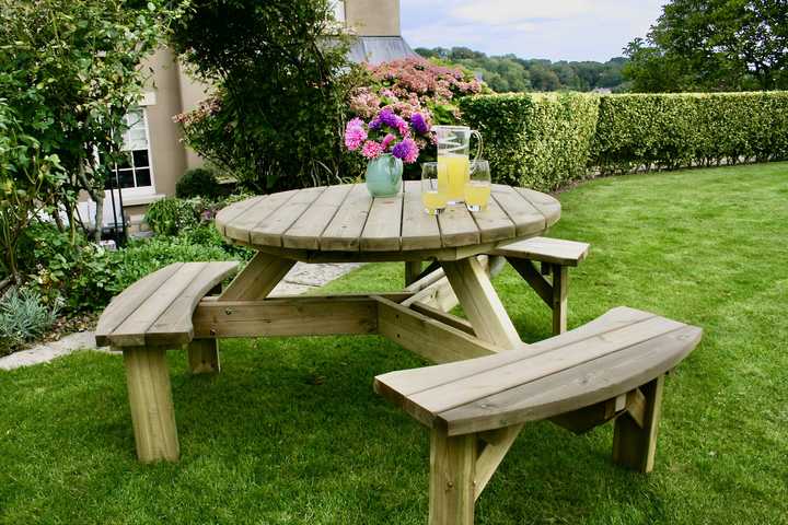 Round wooden deals table for garden